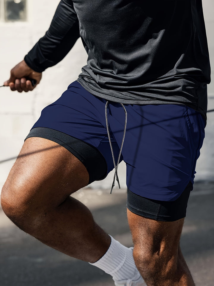 Heren 2-in-1 Dubbellaagse Korte Broek | Licht Elastisch & Sportief | Zomer Work-outs