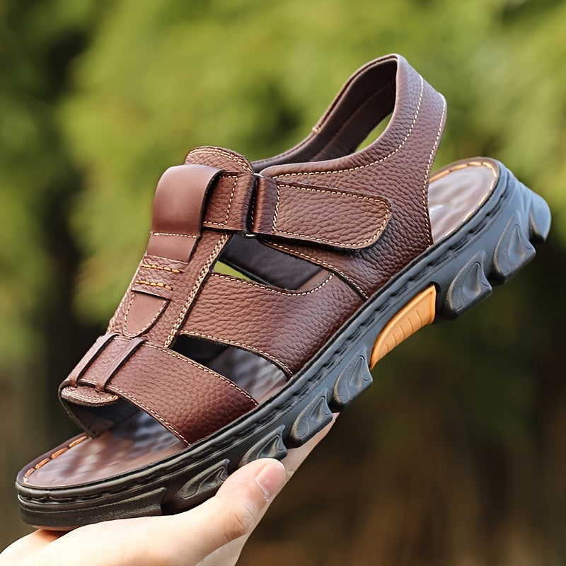 Heren Sandalen | Open Teen & Klittenband | Comfortabel & Antislip | Rundleer & Rubber Zool