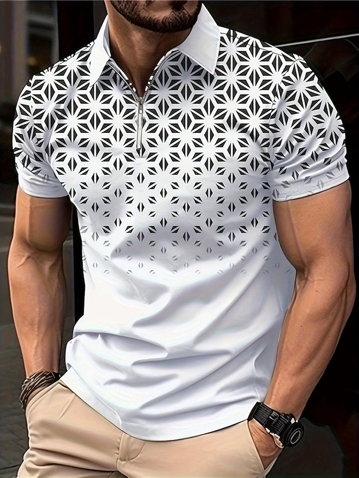 Heren Overhemd | Geometrisch Patroon | Comfortabel & Veelzijdig | Zip Korte Mouw