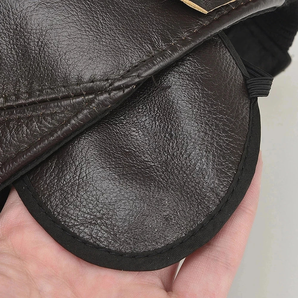 Heren Pet | Echt Leder | Met Oorkleppen & Verstelbare Strap | Winddicht