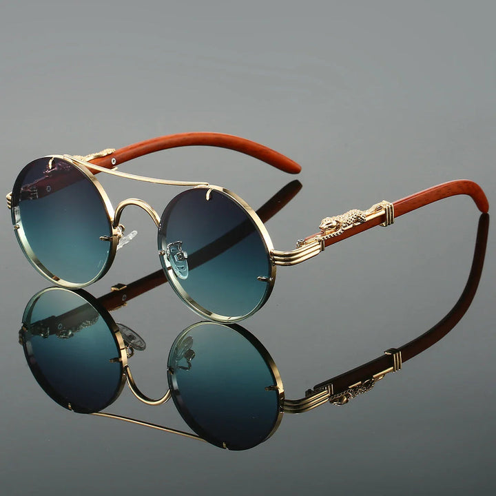 Heren Ronde Zonnebril | Vintage Luipaard Design | UV400 Bescherming | Luxe Retro Look