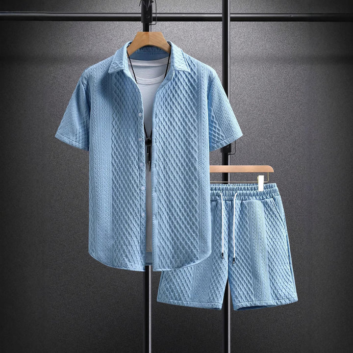 Heren Zomer Set | Revers Overhemd & Trekkoord Shorts | Effen Kleur | Casual