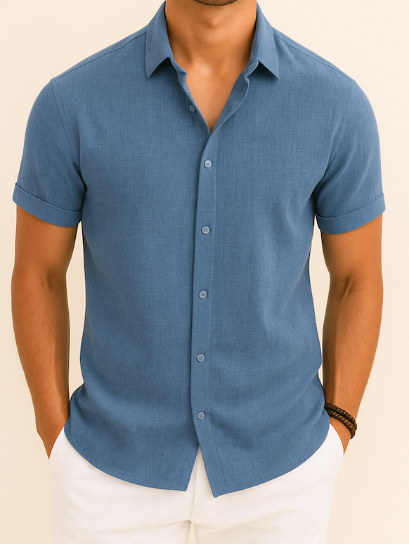 Heren Linnen Overhemd | Korte Mouwen | Casual & Formeel | Klassiek Design