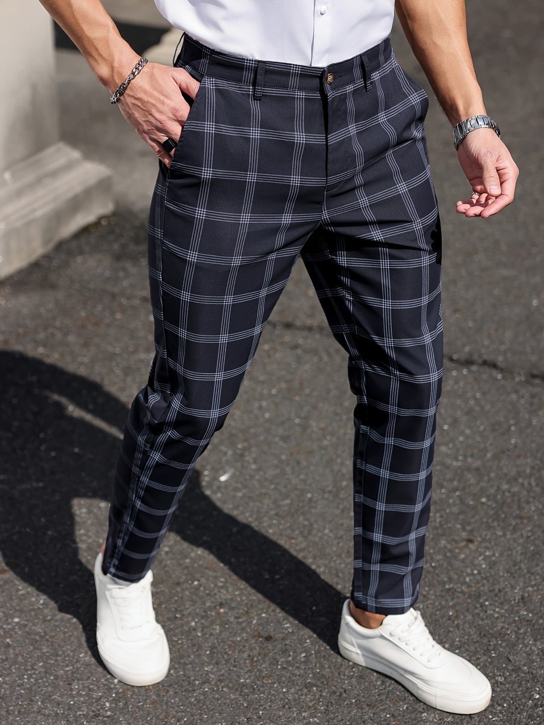 Heren Broek | Geruit Ontwerp | Rechte Pijp | Comfort & Zakken | Lente en Herfst