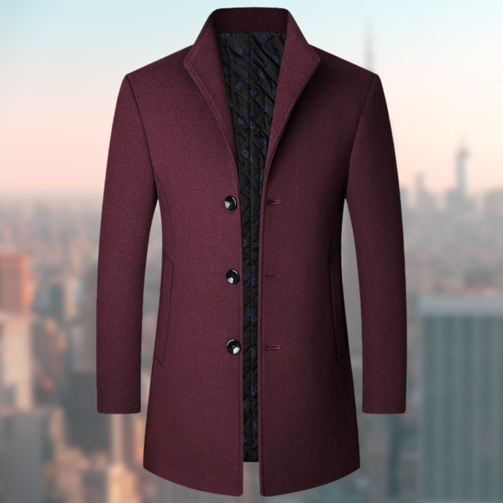 Heren Jas | Half-Lang & Slim Fit | Opstaande Kraag & Warme Wollook | Polyester
