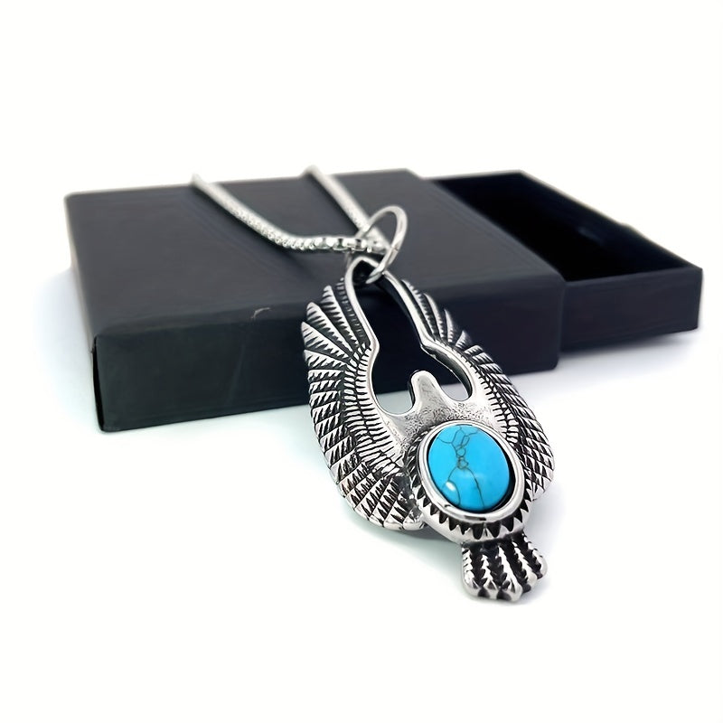 Mannenketting | Adelaar Hanger met Turkoois | Vintage | Synthetische Steen