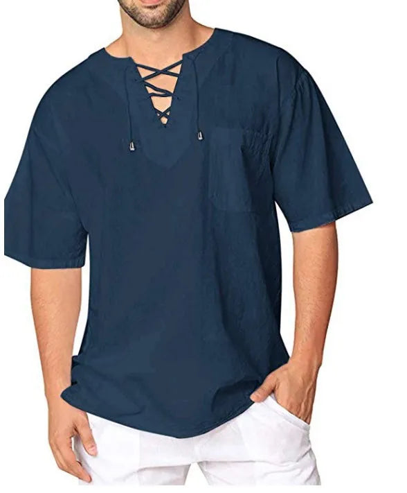Heren Top | Oversized | Korte Mouw Vetersluiting | Zomer
