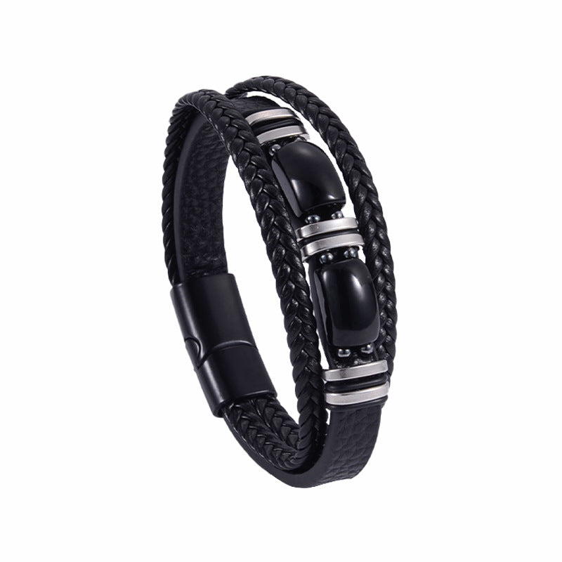 Heren Armband | 2-delig Tijgeroog & Gevlochten Design | Stoer & Stijlvol