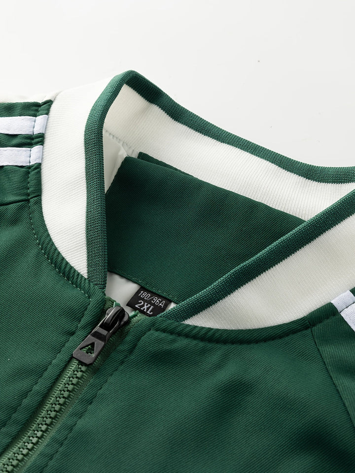 Heren Sportvest | Lichtgewicht & Ademend | Baseballkraag & Gestreepte Mouwen | Groen