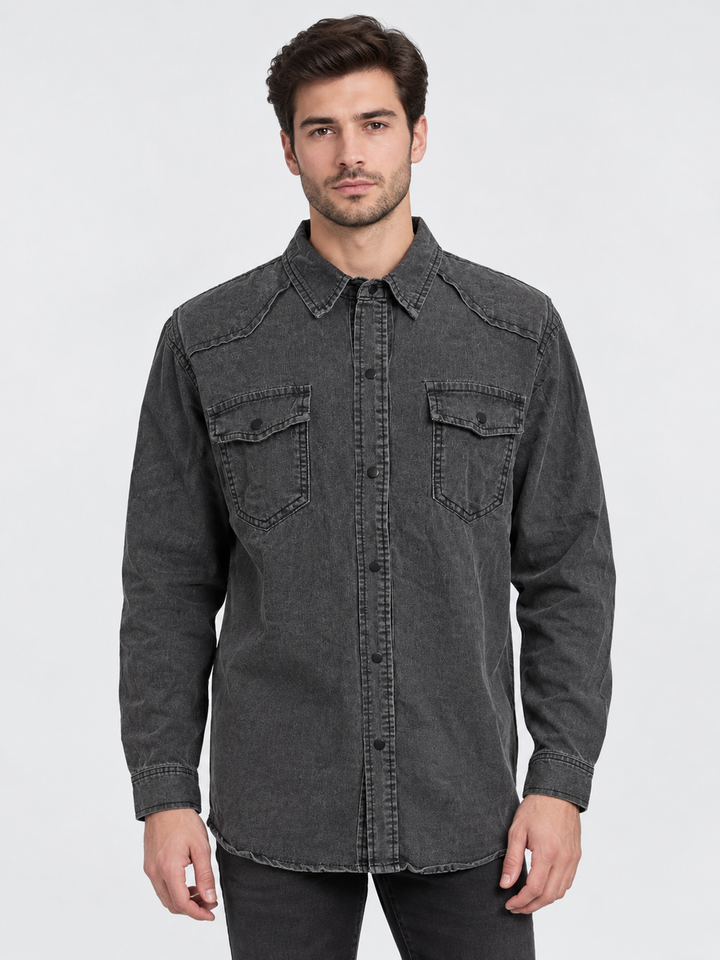 Heren Denim Overhemd | Moderne stijl | Slim Fit & Drukknoopsluiting | Stoer & Tijdloos
