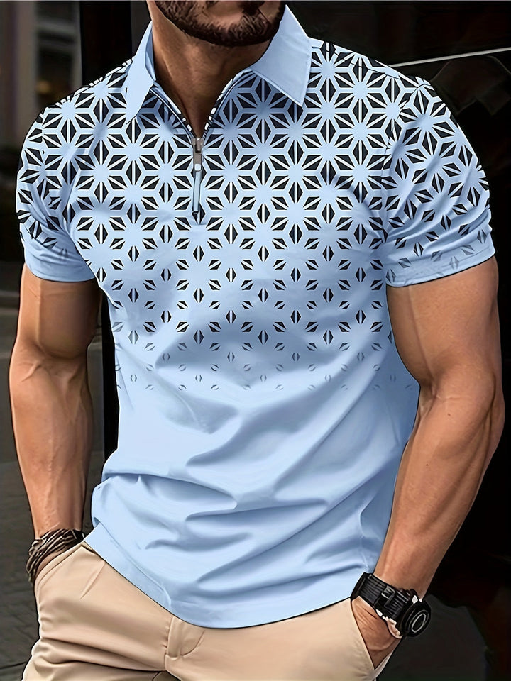 Heren Overhemd | Geometrisch Patroon | Comfortabel & Veelzijdig | Zip Korte Mouw