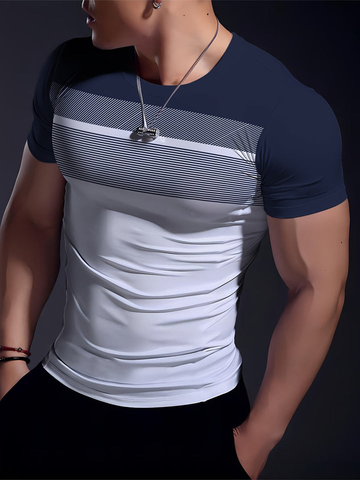 Heren Sport-T-shirt | Marineblauw-Wit Gradiënt | Hoge Elasticiteit & Sneldrogend | Gym & Outdoor