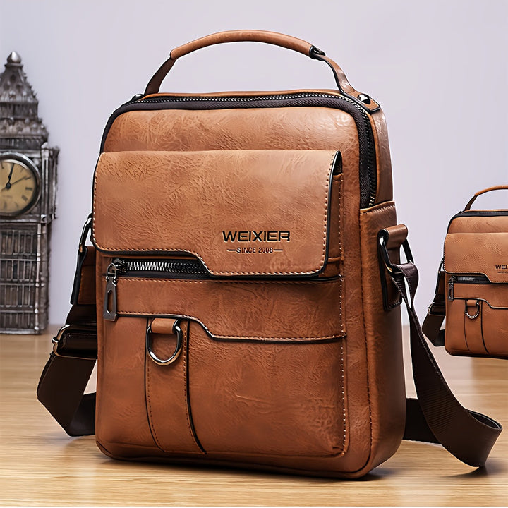 Heren Schoudertas | Vintage Crossbody | Meerdere Vakken | Verstelbare Band