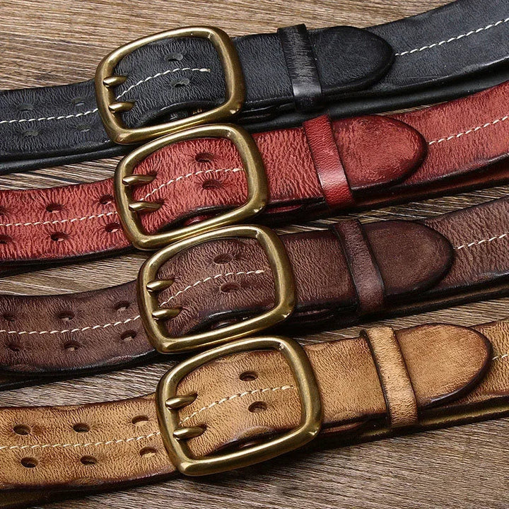 Heren Riem | Echt Runderleer | Dubbele Messing Gesp | Retro & Stevig