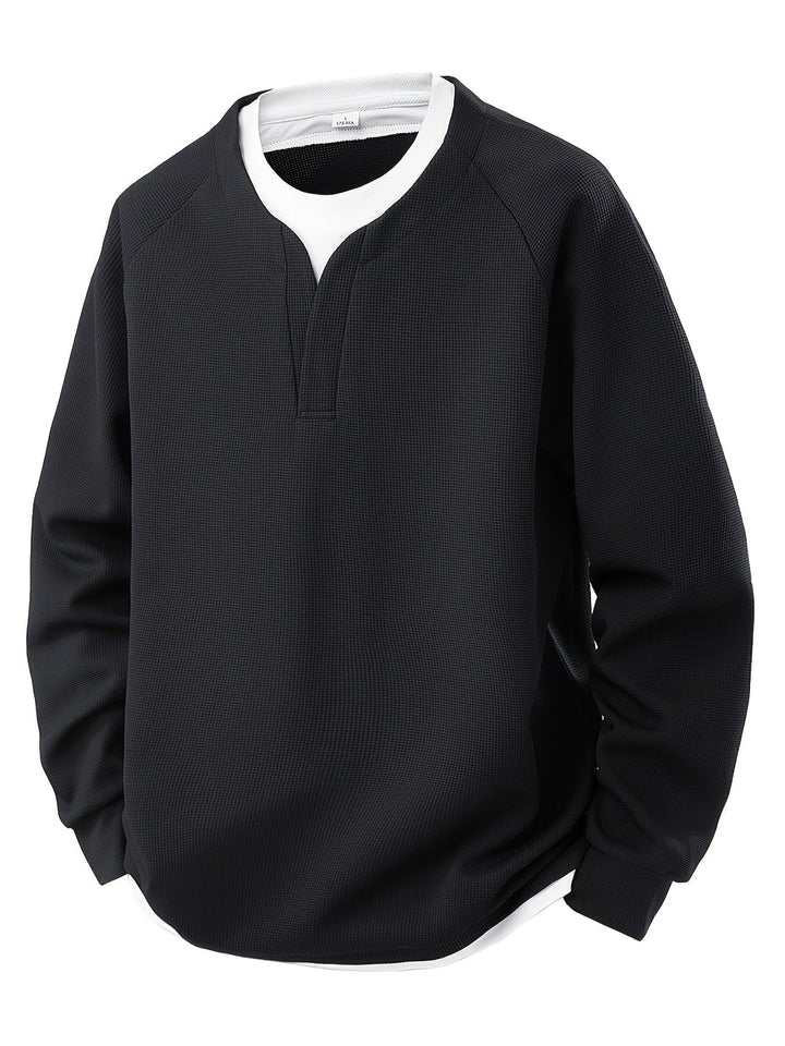 Waffle Trui Voor Heren | Casual Lange Mouw | Gevormde V-hals & Stretchy Stof