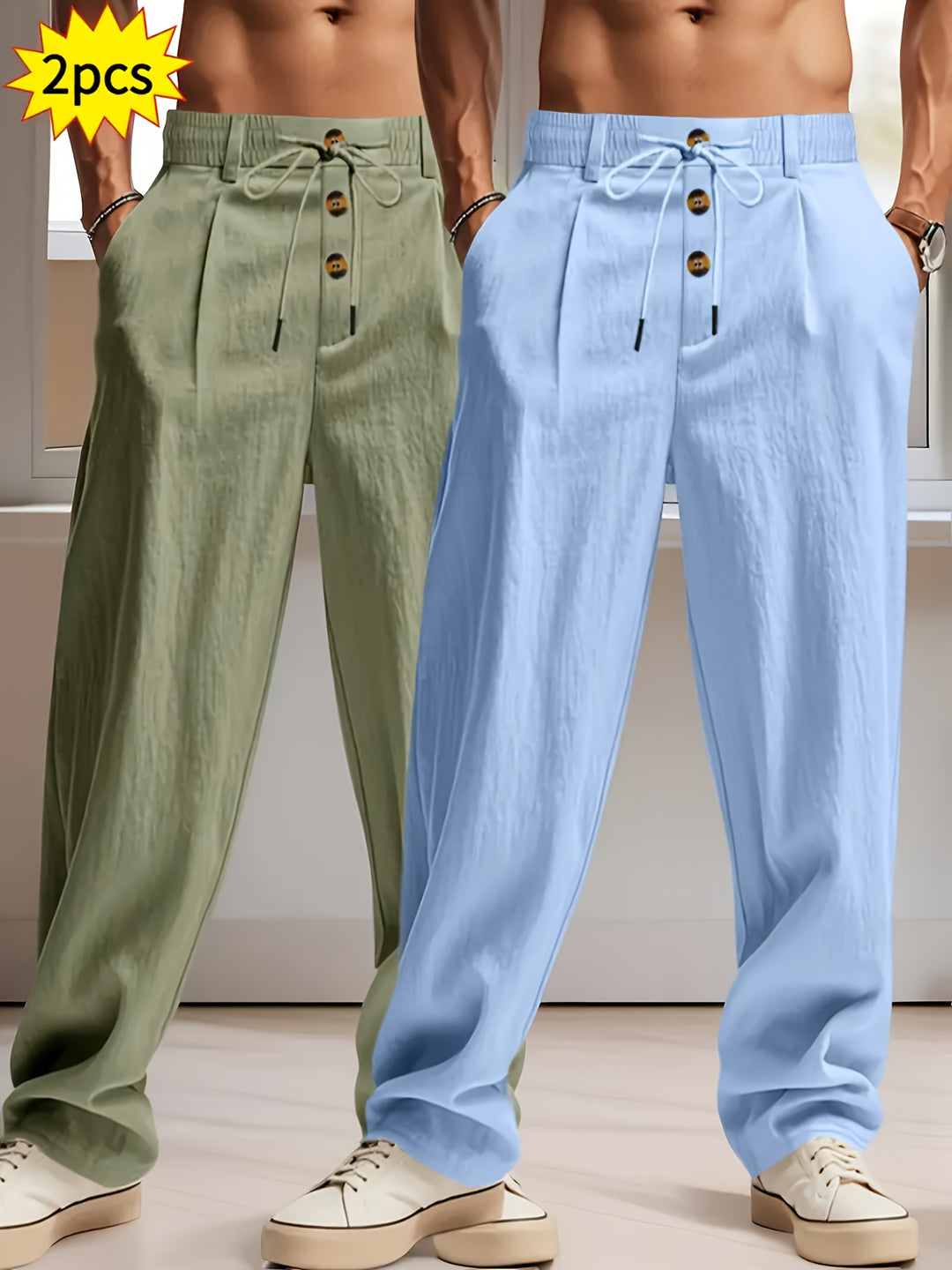 Heren Broek Set | Wijde Pijpen | Met Trekkoord | Zomer