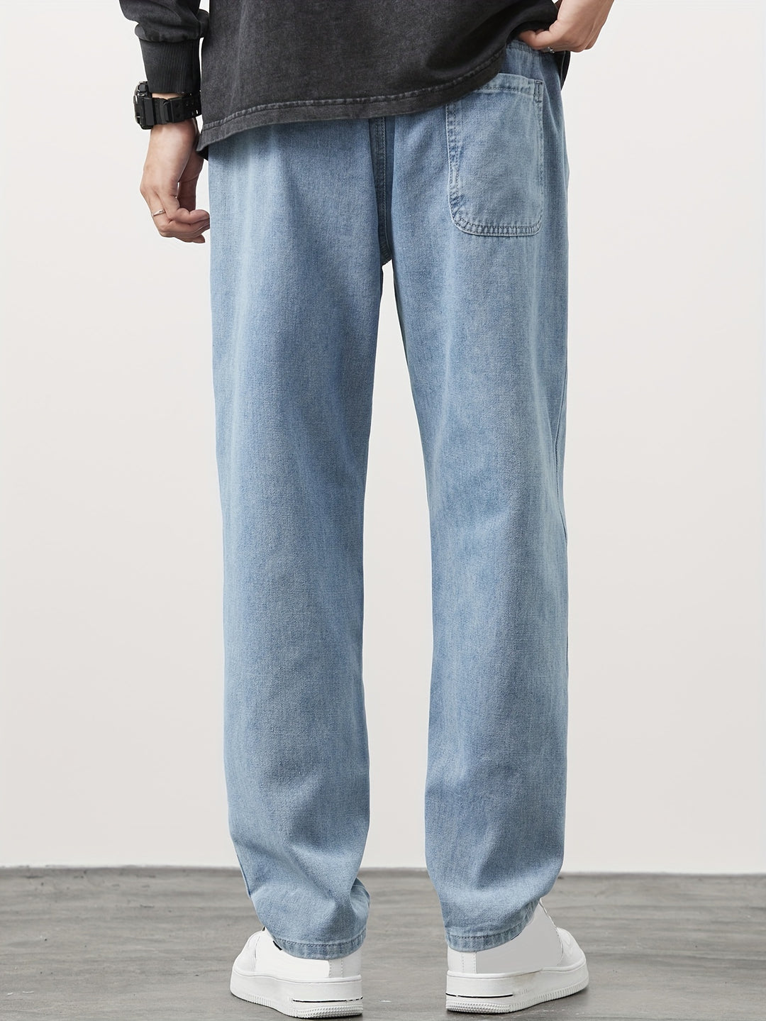 Heren Denim Broek | Gewassen Look met Zakken | Trekkoord & Rechte Pijp | Casual & Outdoor