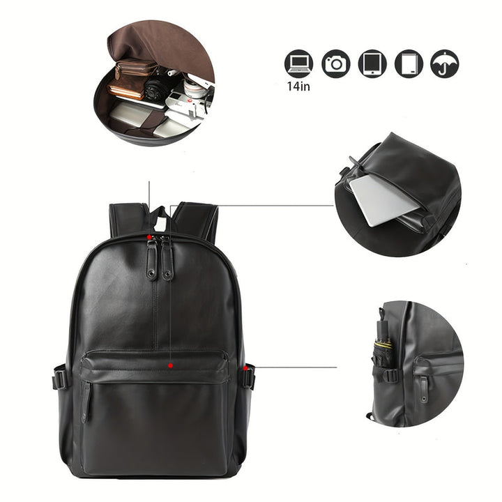 Heren Rugzak | Lichtgewicht & Verstelbare Riem | Casual School- & Reistas | PU Leer – Zwart