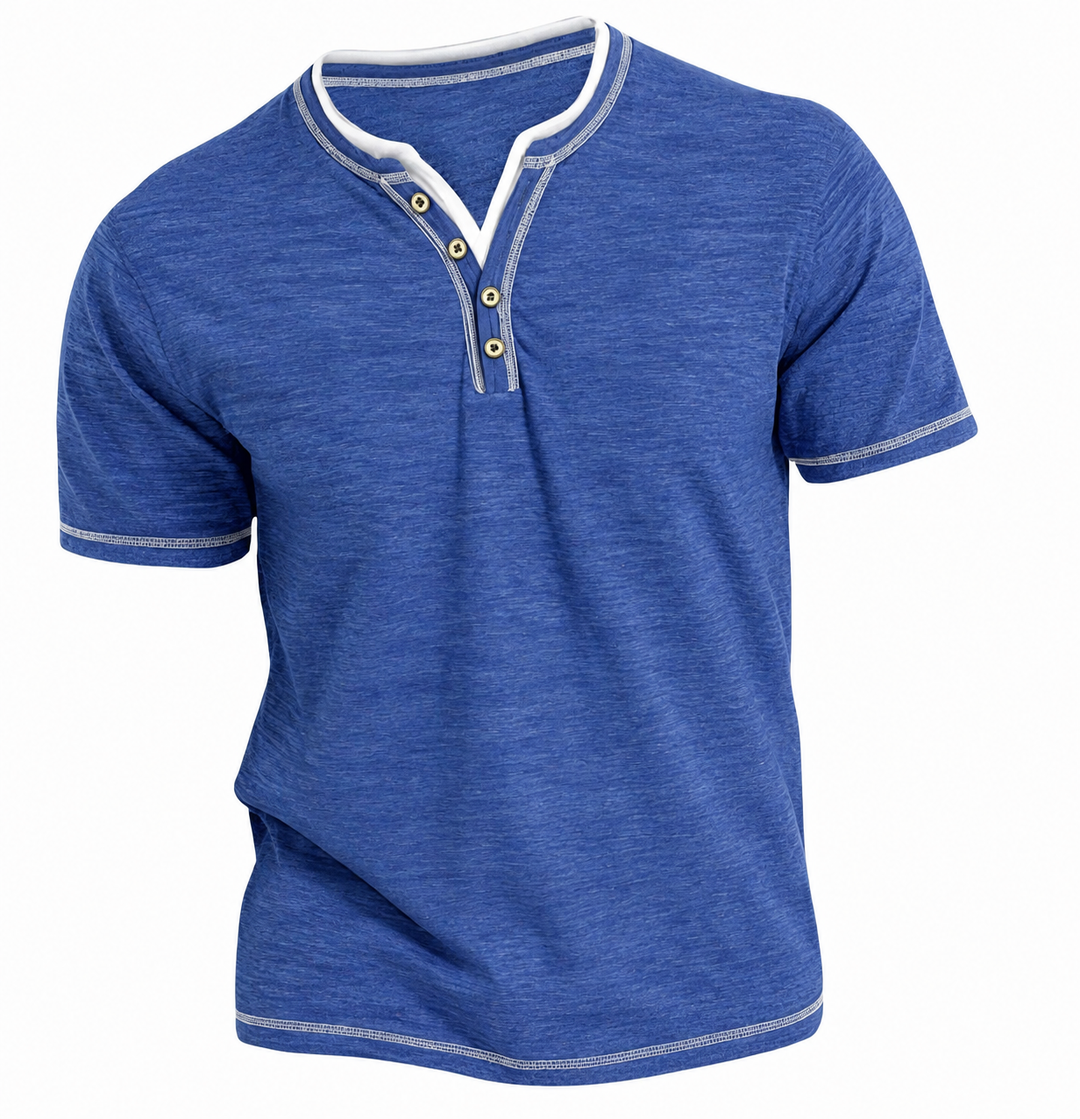 Heren Henley Shirt Korte Mouw - Moderne Knoopsluiting