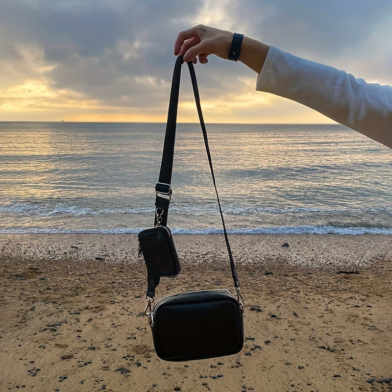 Heren Crossbody Tas | Vierkant Design met Portemonnee | Casual & Verstelbaar | PU Leer – Zwart