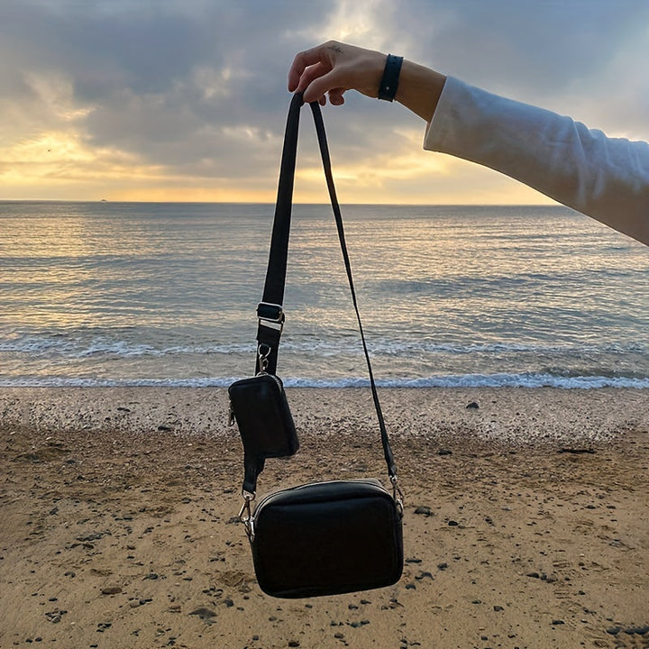 Heren Crossbody Tas | Vierkant Design met Portemonnee | Casual & Verstelbaar | PU Leer – Zwart
