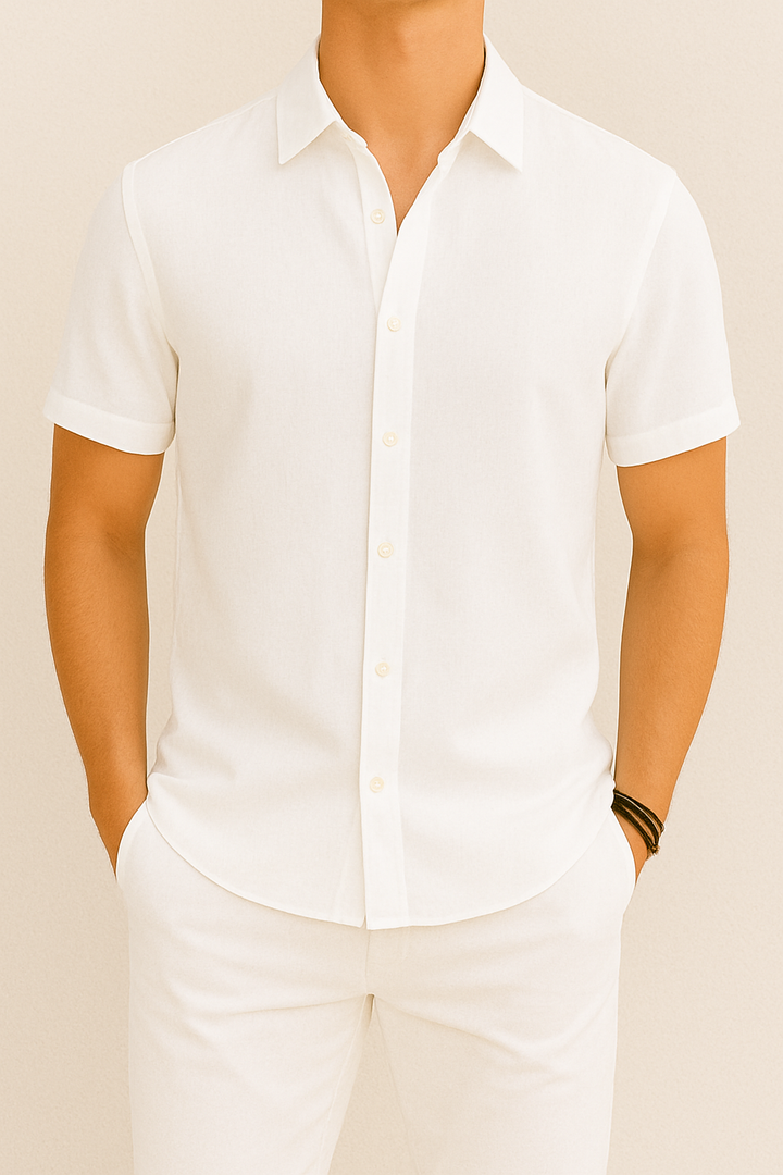 Heren Linnen Overhemd | Korte Mouwen | Casual & Formeel | Klassiek Design