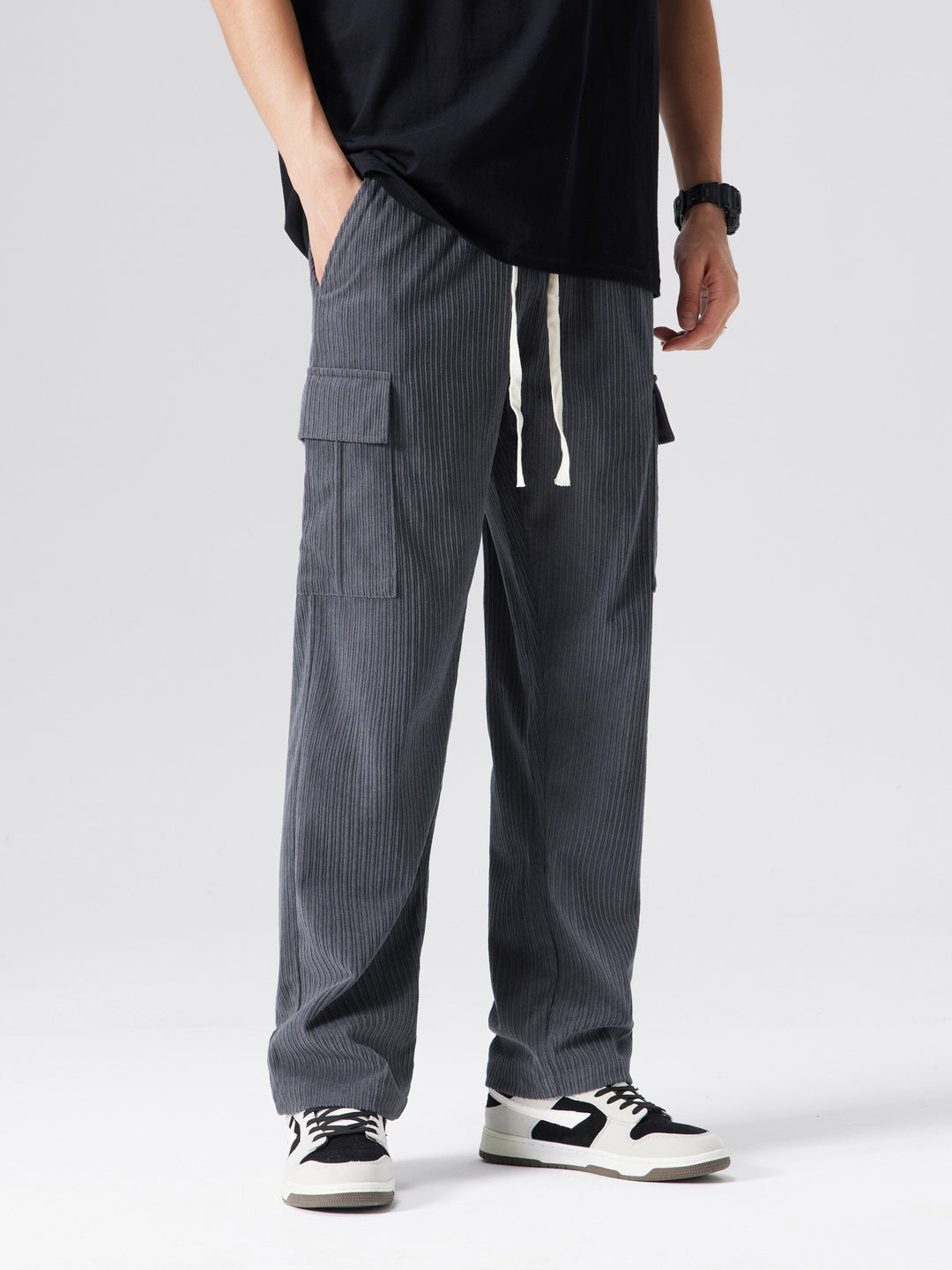 Heren Cargo Broek | Trekkoord Taille | Meerdere Zakken | Effen Outdoor Stijl