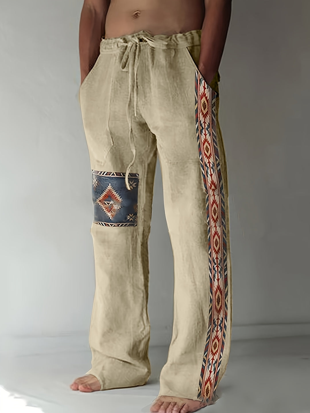 Heren Casual Broek | Etnische Stijl & Geometrisch Patroon | Trekkoord Taille | Lente