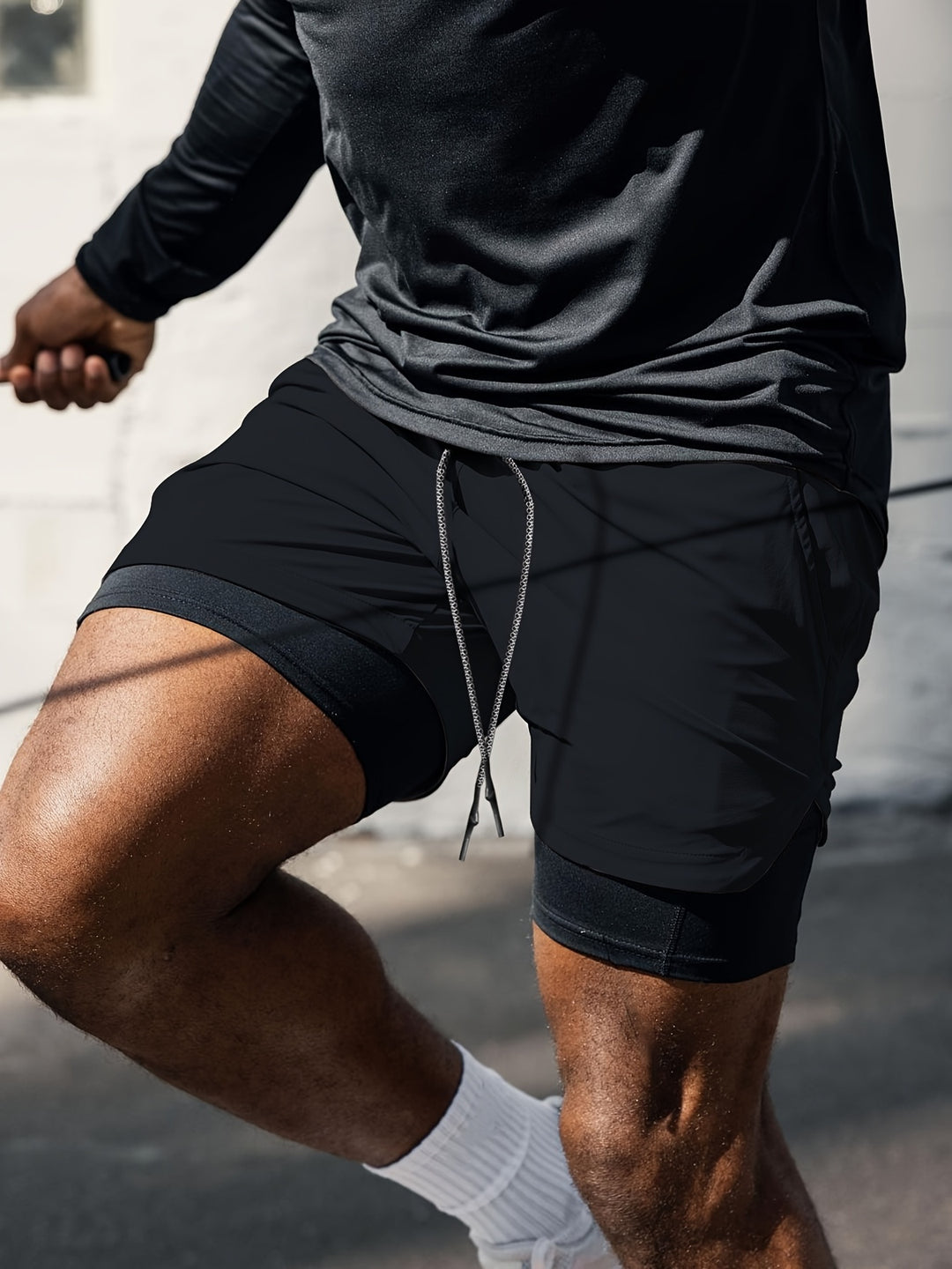 Heren 2-in-1 Dubbellaagse Korte Broek | Licht Elastisch & Sportief | Zomer Work-outs