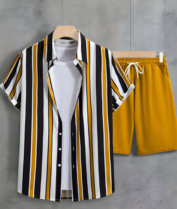 Heren Zomer Set | Barok Gestreept Overhemd & Trekkoord Shorts | Retro & Stijlvol