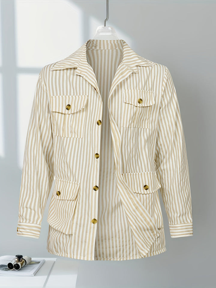 Heren Jas | Verticale Strepen | Klassieke Kraag & Ceintuurdetails | All-Season