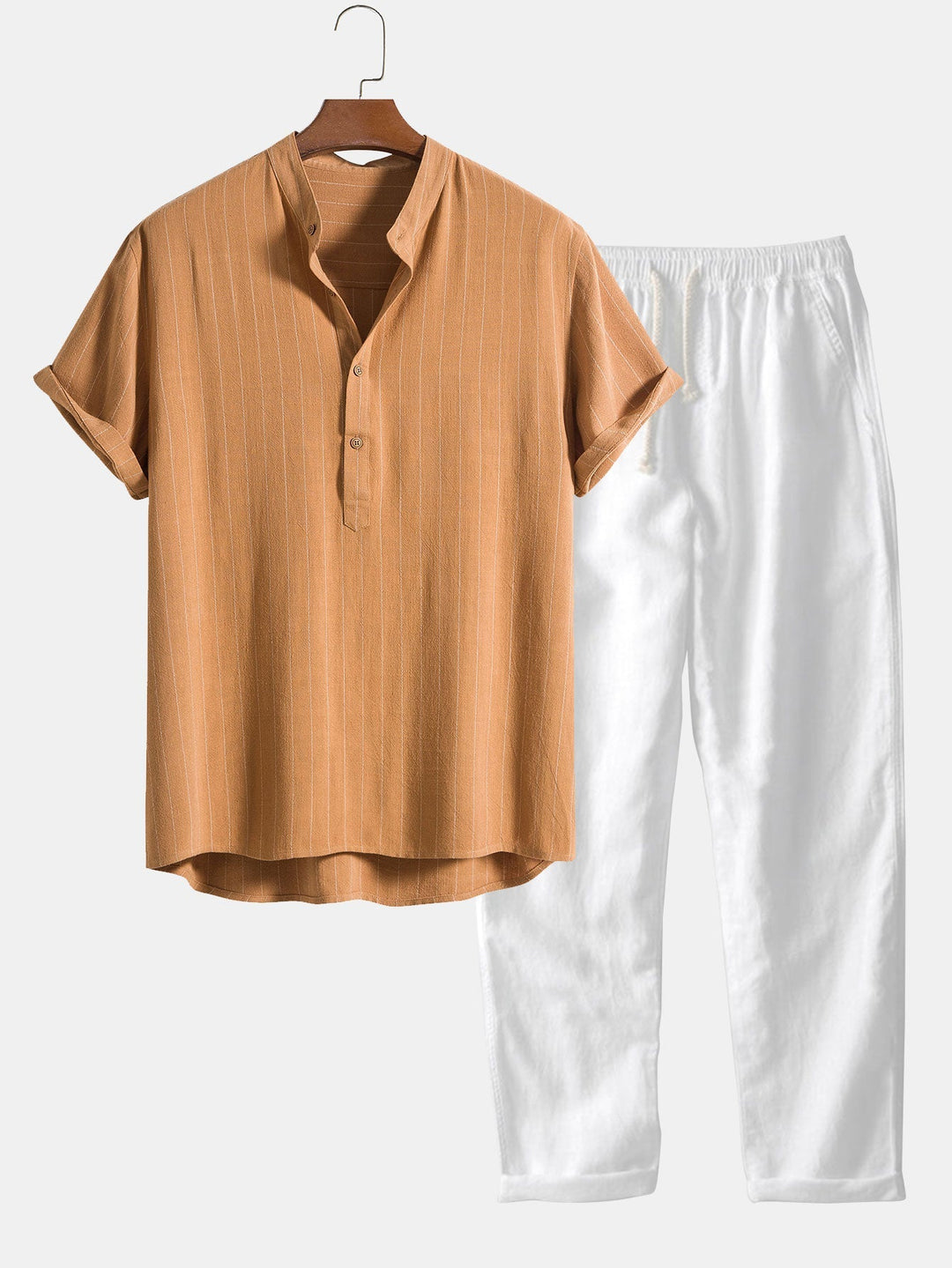 Heren Zomerset | Korte Mouwen Overhemd & Broek | Klassiek & Casual met Opstaande Kraag