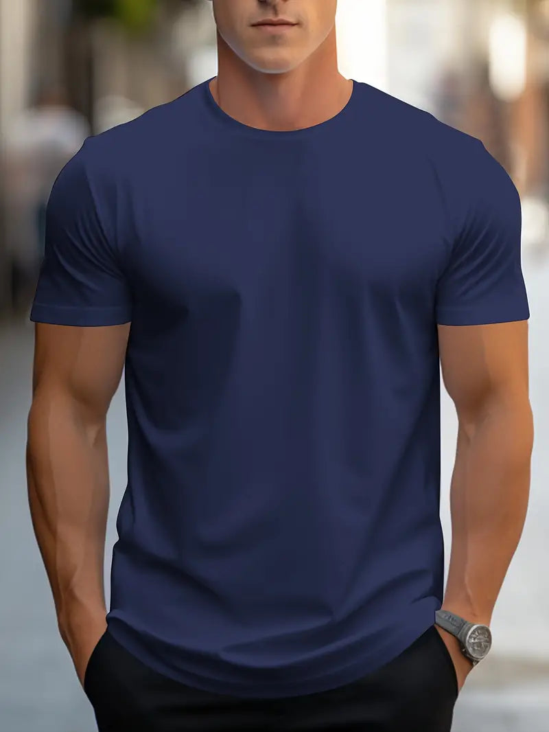 Heren T-Shirt | Effen Kleur & Ronde Hals | Los Model Streetwear | Polyester