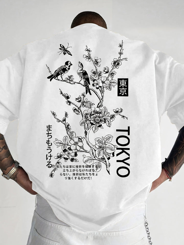 Heren Casual T-Shirt | Bloemen- & Vogelprint | Ademend Polyester | Zomer | Korte Mouwen