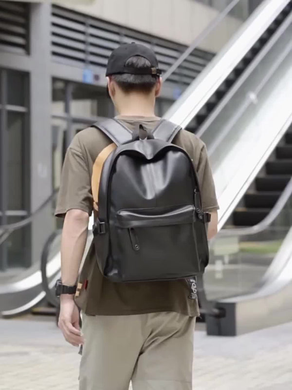 Heren Rugzak | Lichtgewicht & Verstelbare Riem | Casual School- & Reistas | PU Leer – Zwart