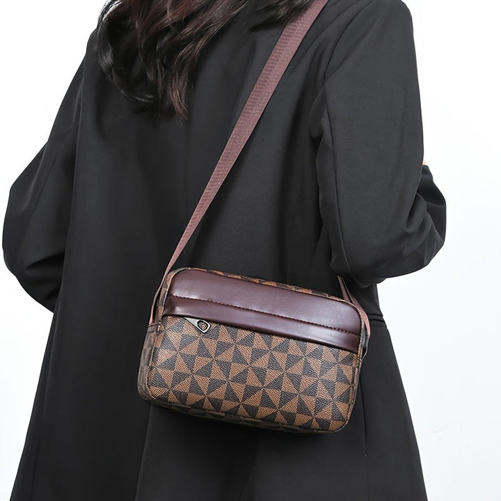 Heren Schoudertas | Luxe Crossbody | Patchwork Ruitdesign | Zacht PU-leer