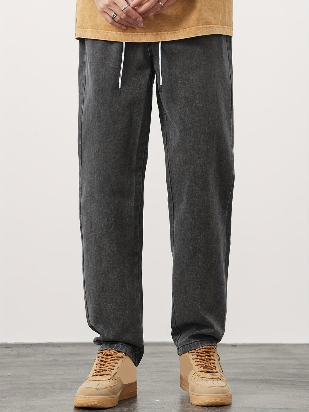 Heren Denim Broek | Gewassen Look met Zakken | Trekkoord & Rechte Pijp | Casual & Outdoor