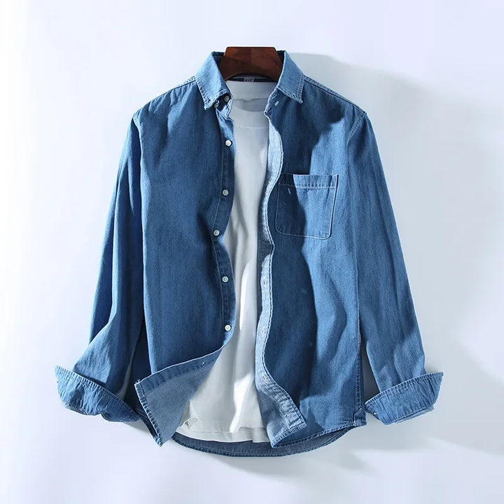 Heren Denim Overhemd | Button Overhemd | Borstzak | Klassiek