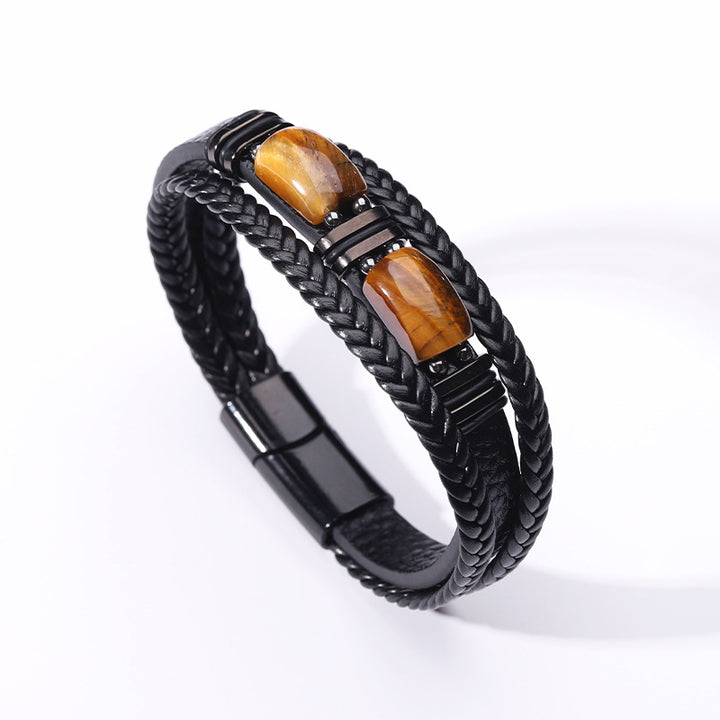 Heren Armband | 2-delig Tijgeroog & Gevlochten Design | Stoer & Stijlvol