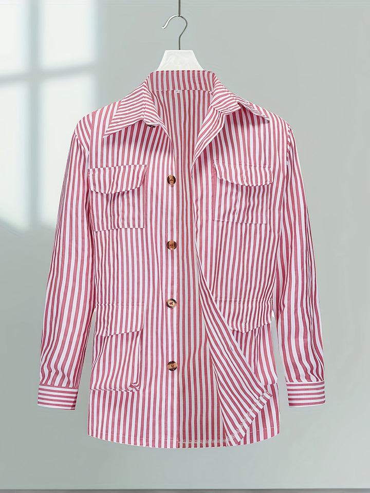 Heren Jas | Verticale Strepen | Klassieke Kraag & Ceintuurdetails | All-Season