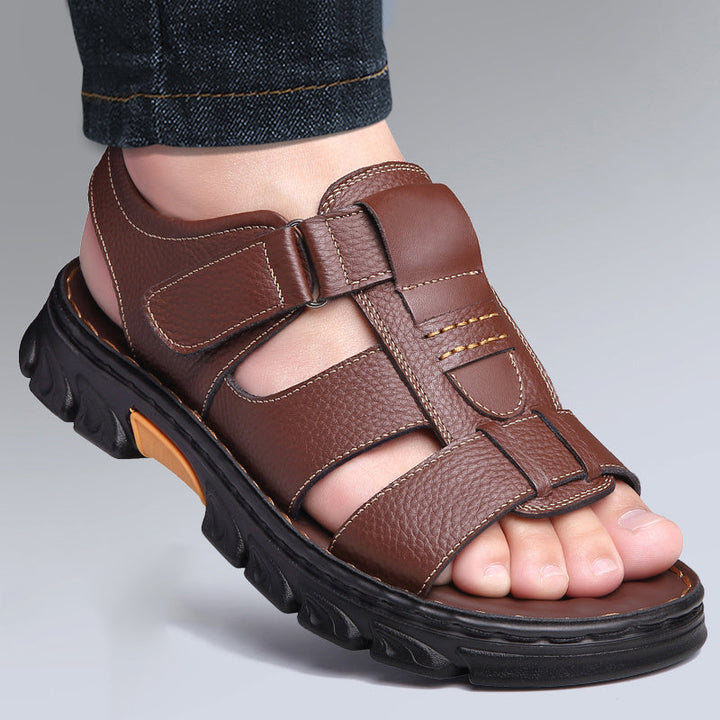 Heren Sandalen | Open Teen & Klittenband | Comfortabel & Antislip | Rundleer & Rubber Zool