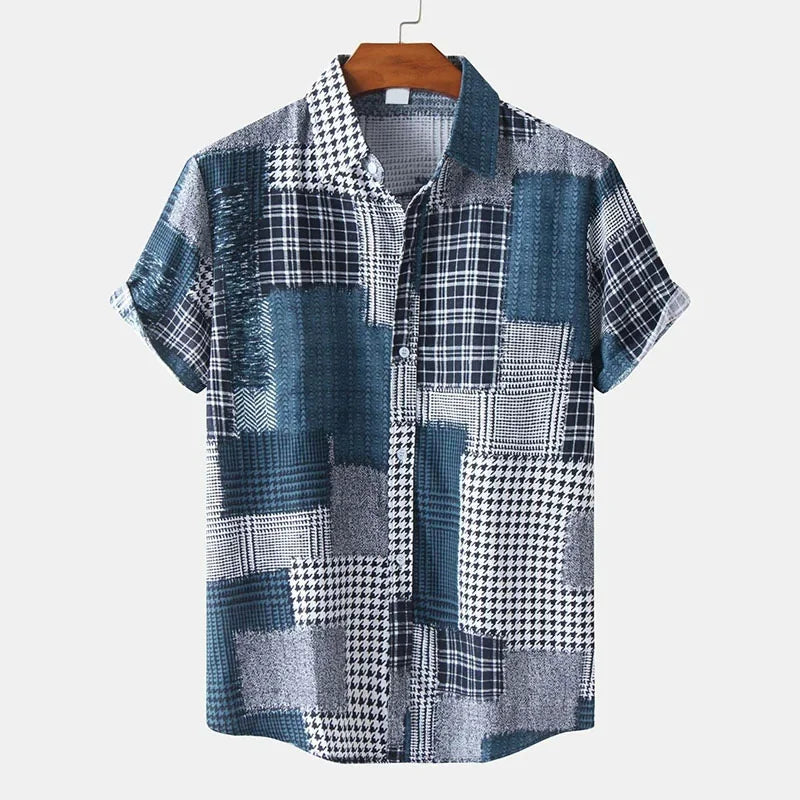 Heren Shirt | Korte Mouw | Patchwork Print | Zomer