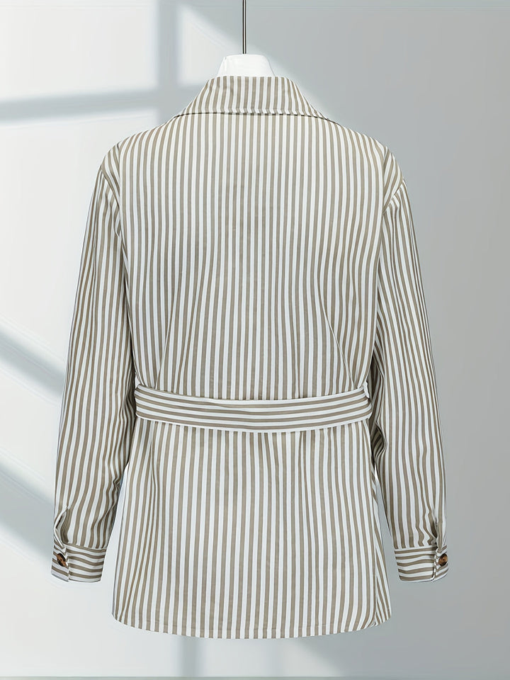 Heren Jas | Verticale Strepen | Klassieke Kraag & Ceintuurdetails | All-Season