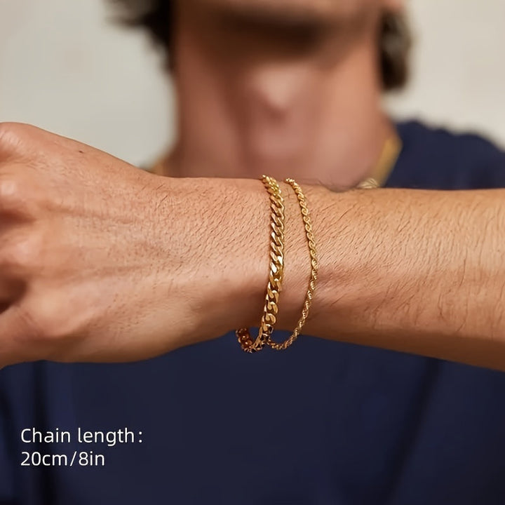 Heren Armbanden Set | Luxe Twist & Kettingdesign | Elegant & Hiphop | IJzer – 2 Stuks