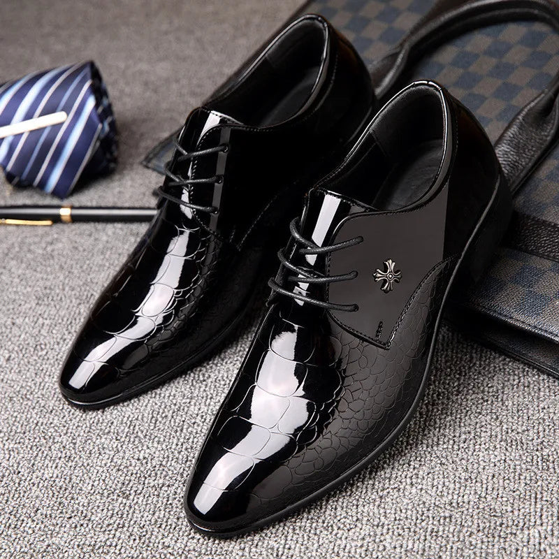 Heren schoenen | Hoogglans Zwart | Elegant & Formeel | Croco Detail & Antislip