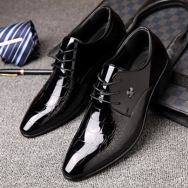 Heren schoenen | Hoogglans Zwart | Elegant & Formeel | Croco Detail & Antislip