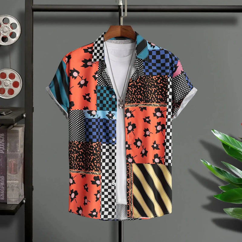 Heren Shirt | Doodle Lijnprint | Artistieke Stijl | Zomer
