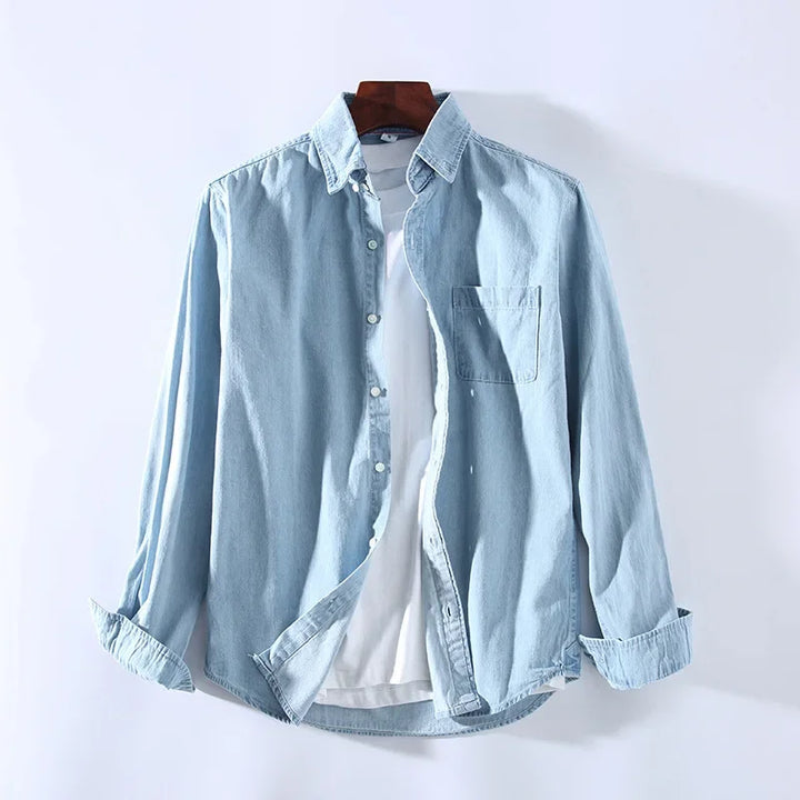 Heren Denim Overhemd | Button Overhemd | Borstzak | Klassiek