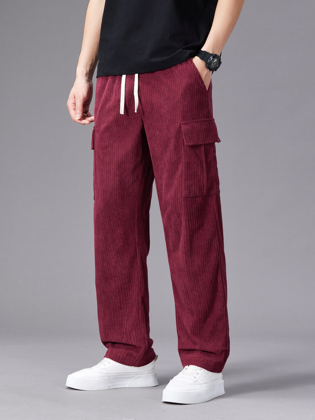 Heren Cargo Broek | Trekkoord Taille | Meerdere Zakken | Effen Outdoor Stijl