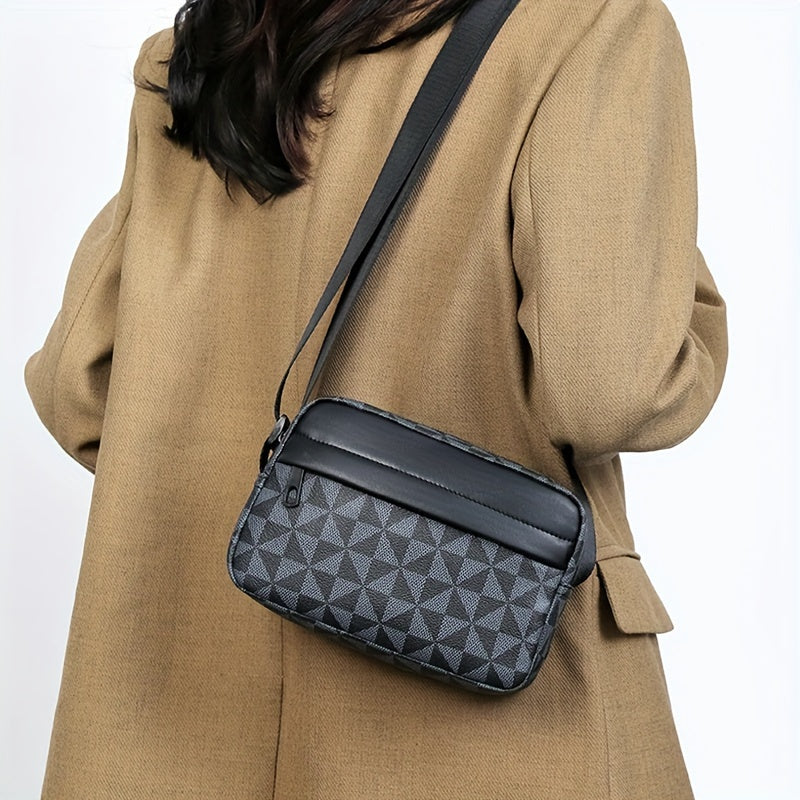 Heren Schoudertas | Luxe Crossbody | Patchwork Ruitdesign | Zacht PU-leer